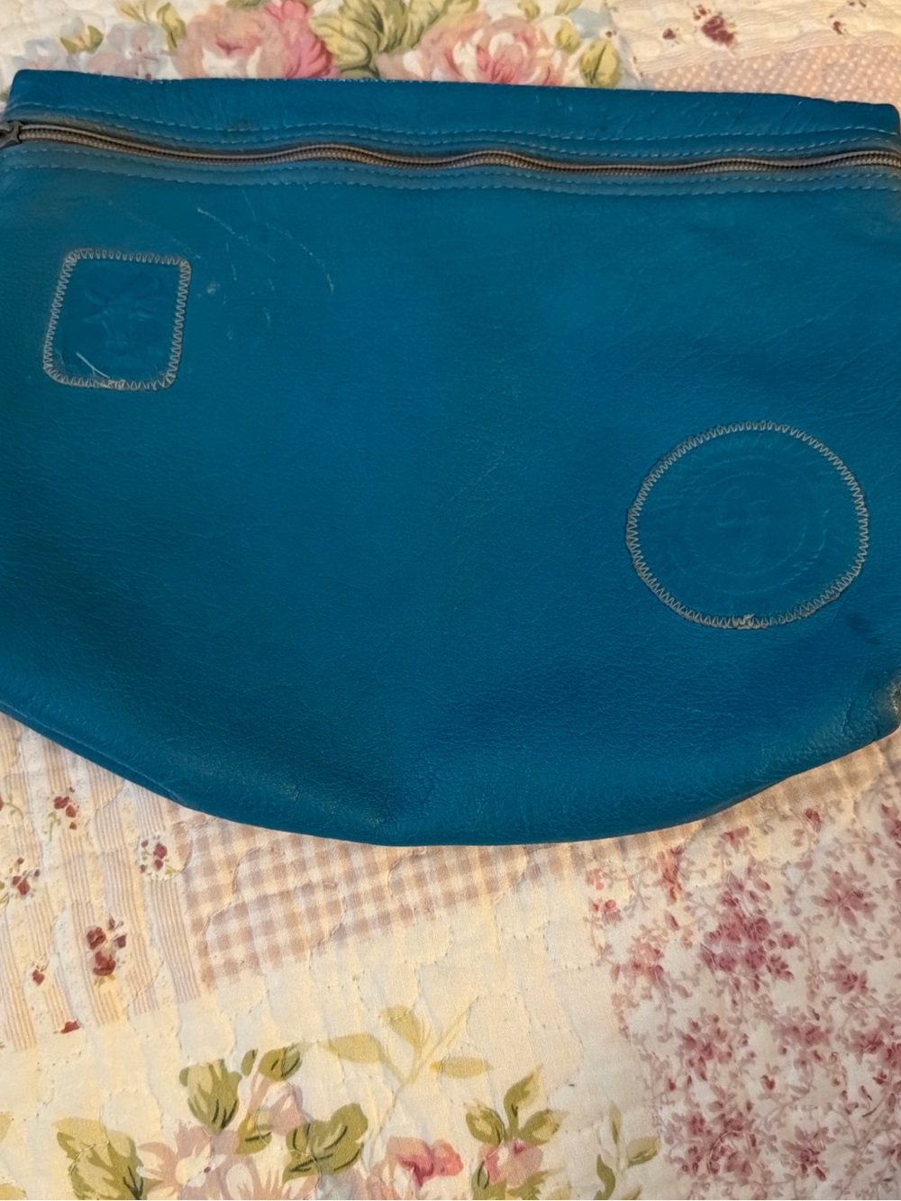 Carlos Falchi Teal Leather Wristlet Clutch